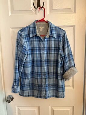 L.L. Bean Light Blue Plaid Fleece-Lined Shirt